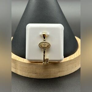 Moissanite Key Pendant in 14k Gold over 925 Sterling Silver